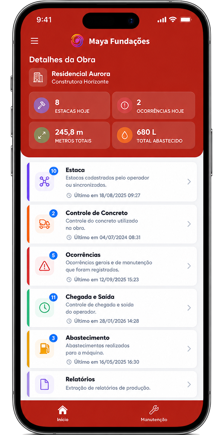 App do operador no canteiro